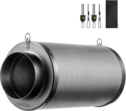 VIVOSUN 8 Inch Air Carbon Filter Smelliness Control with Australia Virgin Charcoal for Inline Fan, Grow Tent Smelliness Scrubber, Pre-Filter Included, Reversible Flange 8" x 20", Black