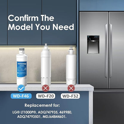 Waterdrop LT1000PC ADQ747935 Refrigerator Water Filter and Air Filter, Replacement for LG® LT1000P®, LMXS28626S, LFXS26973S, LFXS26596S, LFXS28596S, ADQ74793501, ADQ74793502 and LT120F®, 2 Combo