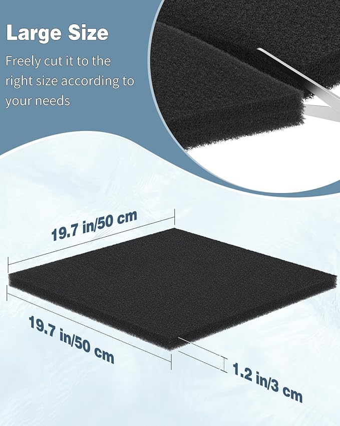 Pawfly Aquarium Filter Media Pad for Fish Tank Filters 20" L x 20" W x 1" H, 20PPI Aquarium Filter Media Sponge Filter Floss Roll for Sumps Ponds, 2 Pack