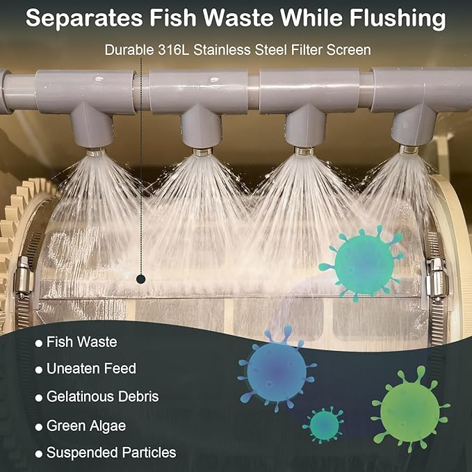 Koi Pond Rotary Drum Filter 3000GPH 220V, Fully Automatic Self-Cleaning Filter, High-Efficiency RDF for Koi Pond,Fish Pond,Aquarium,Fish Farm,Seedling Cultivation Base,Aquaculture,Hydroponics