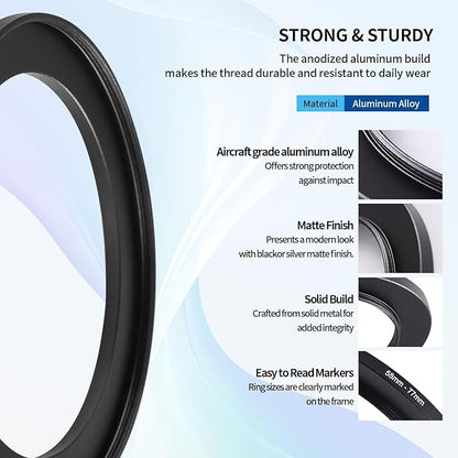 58-77mm Step-Up Ring Adapter, 58mm to 77mm Step Up Filter Ring for 58mm Lens Mount 77mm for DSLR Lenses and ND UV CPL IR Filters （58-77mm）