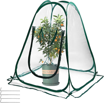 Plant Mini Greenhouse Pop Up Transparent Greenhouse Freeze Protection PVC Plant Cover with Roll-up Zipper Entry Doors for Indoor and Outdoor Gardens Protecting Plant from Cold Frost(PVC, 28x28x32in)