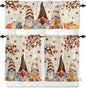 Fall Kitchen Curtain Set, Thanksgiving Gnomes Maple Leaf Pumpkin Beige Window Valance and Tiers 24" Length, Light Filtering Short Curtains Valance for Cafe Bathroom Bedroom 54"x18"