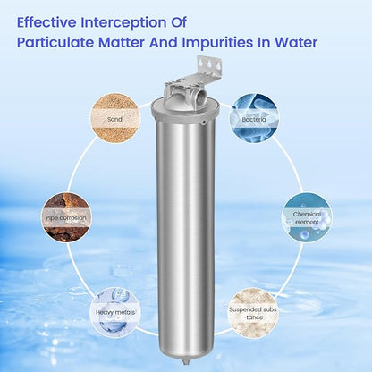 Amwater NSF/ANSI 42 Certification Big+ Stainless Steel Filter Housing for 20”Length,4.5"OD Filter Cartridge, Drain Valve Style C (Square Head)