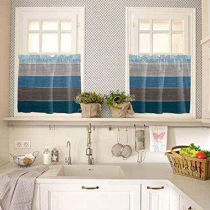Retro Farm Blue Gray Wood Grain Window Valance Curtains, Rustic Wooden Plank Light Filtering Kitchen Valance with 3-inch Rod Pocket for Living Room Bathroom Bedroom,2 Panel,27.5x24In