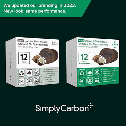 Biodegradable Natural Filter - 2 Years Supply for Kitchen Compost Bins - Longer Lasting Activated Charcoal - Universal Size Fits All Compost Bins up to 7.25" Filter Size - Replacement Set of 12