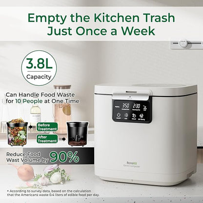 Electric Composter for Kitchen, Smart Compost Bin with Viewing Window Indoor Outdoor/Odorless/Low Noise/Auto-Cleaning, Compost Machine, Turn Food Waste into Fertilizer for Garden, Gift