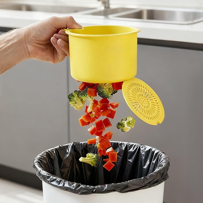 JOMCYDM Kitchen Sink Basket, Faucet Hanging Draining Basket, Kitchen Waste Catcher Hands-Free Press to Empty, Prevents Clogs & Messy Scraping (Yellow)