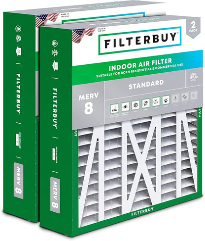 Filterbuy 20x23x5 Air Filter MERV 8 Essential Dust & Allergy Defense (2-Pack), Pleated HVAC AC Furnace Filters for Bryant, Carrier, BDP, Day & Night, and Payne (Actual Size: 19.81 x 22.56 x 4.25)