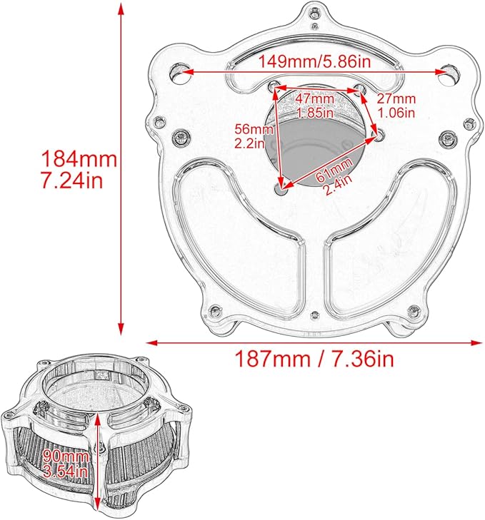 HDBUBALUS Motorcycle Air Filter Cleaner Intake Filter System Kit (B-For Touring 00-07/ Dyna 00-17,Softail 00-15)
