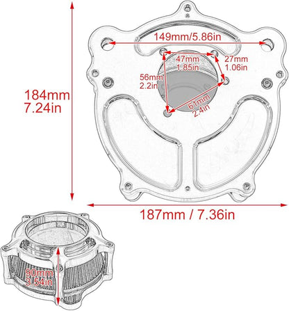 HDBUBALUS Motorcycle Air Filter Cleaner Intake Filter System Kit (B-For Touring 00-07/ Dyna 00-17,Softail 00-15)