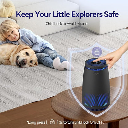 Air Purifiers for Home Bedroom, 3-in-1 HEPA Filter for Pets Dander Dust Pollen Smoke Odors, Quiet Air Cleaner with Sleep Mode, 12H Timer, Night Light, Aromatherapy, Safety Lock, Black