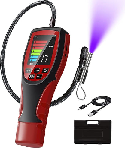 HVAC Refrigerant Leak Detector, Aprvtio ALD-200 PRO Rechargeable Freon Leak Detector Combustible Gas Leak Detector 2.6' Large Screen, Freon Sniffer Visual and Audible Alarm for R134a A2L R454B