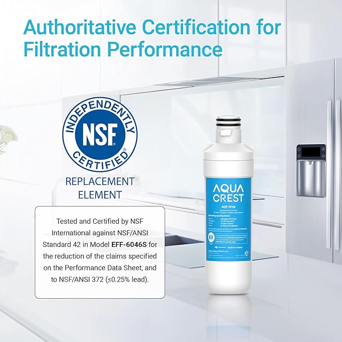 AQUA CREST LT1000PC ADQ747935 MDJ64844601 NSF Certified Refrigerator Water Filter, Replacement for LG® LT1000P®, LT1000PCS, ADQ74793501, ADQ74793502, Kenmore 469980, 9980, Pack of 2
