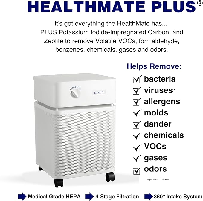 Austin Air HealthMate Plus Air Purifier - Advanced 4- Stage Filtration Air Purifiers For Home with Activated Carbon & Zeolite - Ideal as Air Purifiers for Bedroom or any Large room, Model B450