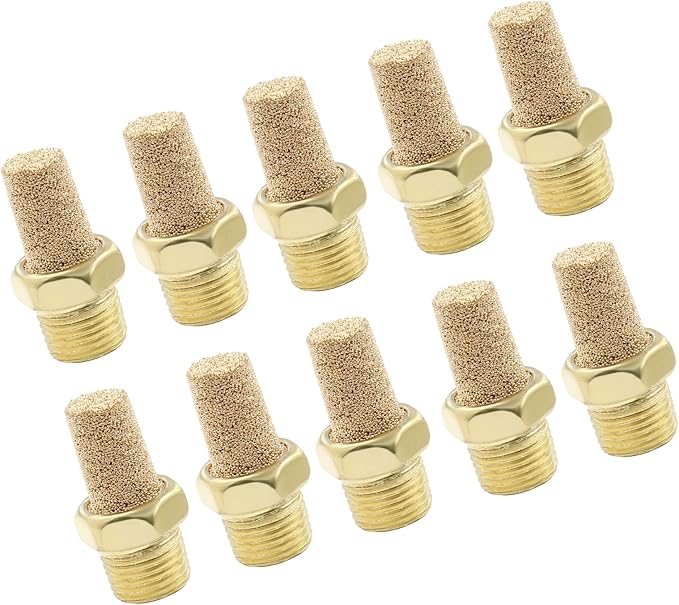 10 Pack 1/8" Male Thread Pneumatic Brass Exhaust Muffler Filter Air Pneumatic Mufflers Air Line Fitting Hex Sintered Silencer