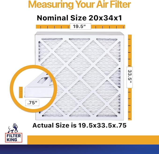 Filter King 20x34x1 Air Filter | 6-PACK | MERV 13 HVAC Pleated A/C Furnace Filters | MADE IN USA | Actual Size: 19.5 x 33.5 x .75"