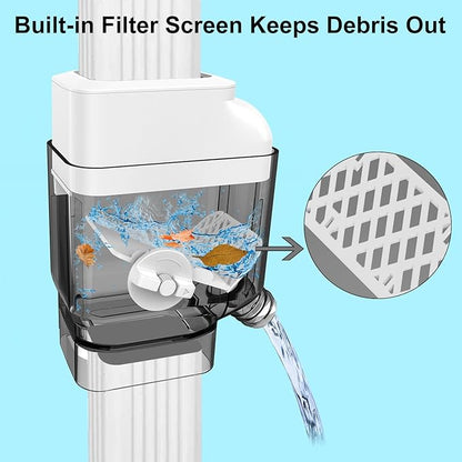 Gutter Downspout Diverter with Built-in Filter Screen Fits for 2"x3" and 3"x4" Downspout, Rainwater Collection System with Adjustable Valve and 4ft. Hose, Diverts Large Water Flow, White
