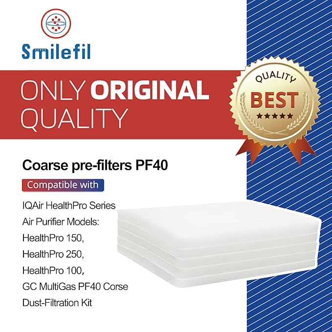 Smilfil 5 Pack PF40 Replacement Pre-Filter Pads Compatible with IQAir PF40 Coarse Dust Pre-Filtration Air Purifier
