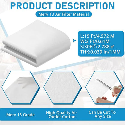 Pangda Merv 13 Filter Material, 30 Ft² Cut to Fit Air Vent Filters for Clean Living Basic Dust and Pet Dander Pollen Smoke for Home Ac HVAC, Efficiency Breathable DIY Design