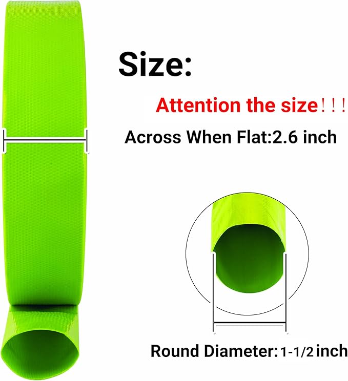 1-1/2" x 50 FT Pool Backwash Hose, Green Heavy Duty Reinforced PVC Lay Flat Water Discharge Hose for Swimming Pool Filter Pump,with 2 Clamp