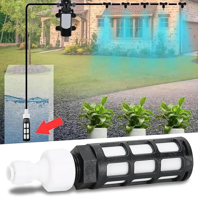 Portable Water Inlet Filter for Misting System – Self-Priming Water Filter Replacement 4.9In, Tasteless PP Plastic Water Inlet Filter for Humidification Sprayer, Lawn Garden Fogger (Pack of 1)