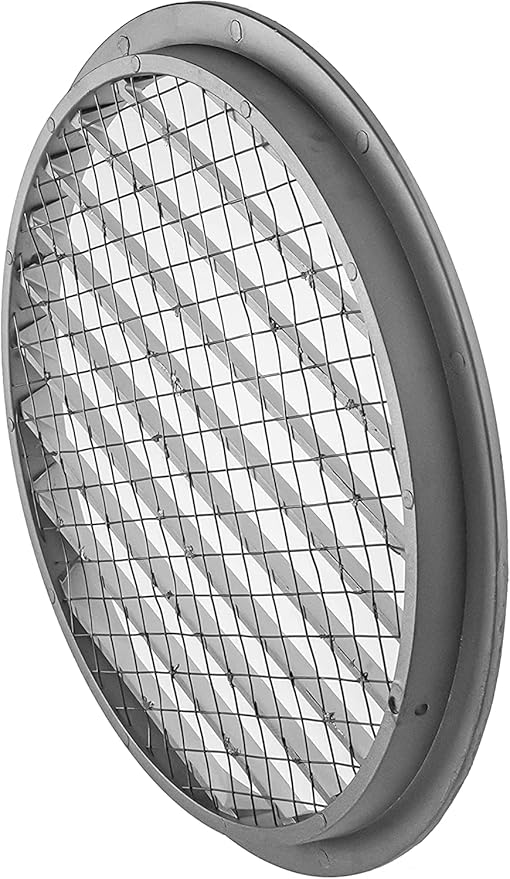 Repa Market 12.4" Inch Aluminum Gray Soffit Air Vent Cover - Louvered Round Gable Vent with Mesh Screen - Exhaust/Intake Ventilation Grill - House, Attic, Bathroom - Indoor/Outdoor Metal Grate