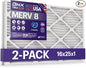 BNX 16x25x1 MERV 8 Air Filter 2 Pack - MADE IN USA - Electrostatic Pleated Air Conditioner HVAC AC Furnace Filters - Removes Dust, Mold, Pollen, Lint