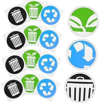 DOITOOL 12pcs Trash Can Recycling Labels Garbage Bin Stickers for Easy Waste Sorting Self-Adhesive Decals for Indoor Outdoor Use