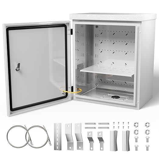 Steel Electrical Box, 20"x16"x8" Steel Enclosure, IP67 Waterproof & Rust-Resistant, Outdoor/Indoor Electrical Junction Box with Mounting Plate for Wall/Pole Mount