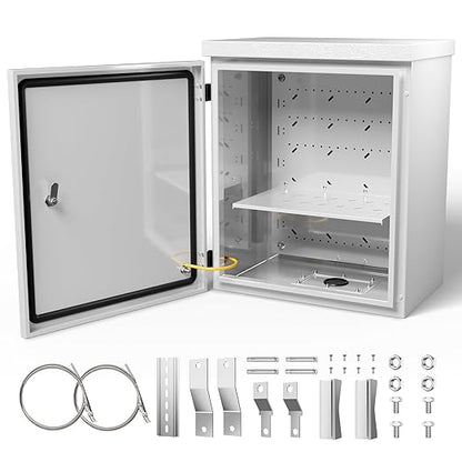 Steel Electrical Box, 20"x16"x8" Steel Enclosure, IP67 Waterproof & Rust-Resistant, Outdoor/Indoor Electrical Junction Box with Mounting Plate for Wall/Pole Mount