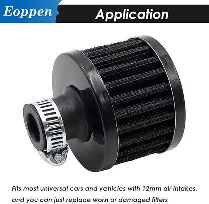 2Pcs 12mm Air Filter Mini Universal Vent Crankcase Cold Air Intake Breathe Filter for Car and Motorcycle (Black)