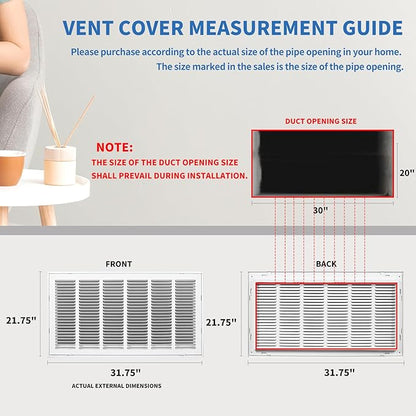 30x20 Return Air Grille [Duct Opening Size],Return Air Vent Cover for Wall Or Ceiling,Steel Return Air Filter Grilles Removable Face/Door for 1 Inch Filters (30"W x 20"H [Duct Opening])