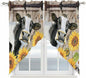Retro Farmhouse Flower Swag Valances for Windows, Yellow Sunflowers Cow Barn Doors Brown Rod Pocket Kitchen Curtains Valance, Small Window Curtains Swag for Cafe Living Room, 2 Panels, 36x36 inch