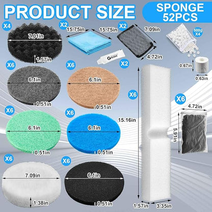 31 Pcs Compatible with Fluval Fx4/Fx5/Fx6 Replacement Filter Media, 3 Foam Block, 3 Carbon and 3 Water Polishing Pad, 2 Bio-sponge 3 Filter Pads, 3 Carbon, 9 Nitrite/Phosphate/Ammonia Remover