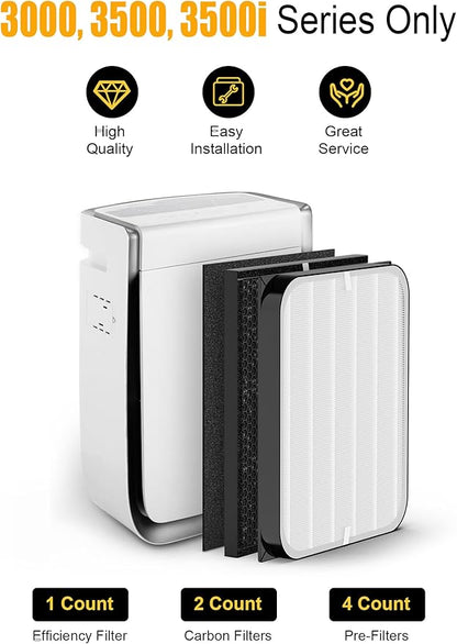 3500 Replacement Filter Compatible with Air Doctor AD3000 AD3500 AD3500i Version Air Purifiers – 1 Premium Filter + 2 Carbon Filters + 4 PreFilters – Compare to Part #ADF3001 ADF3002 ADF3003 ADF3010