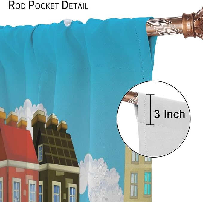 Kids Cartoon Construction Window Curtains, Funny Construction Site Cars and Helicopter Rod Pocket Decorative Windows Curtain for Children Teens Room Decor 42x63in (30% Blackout)