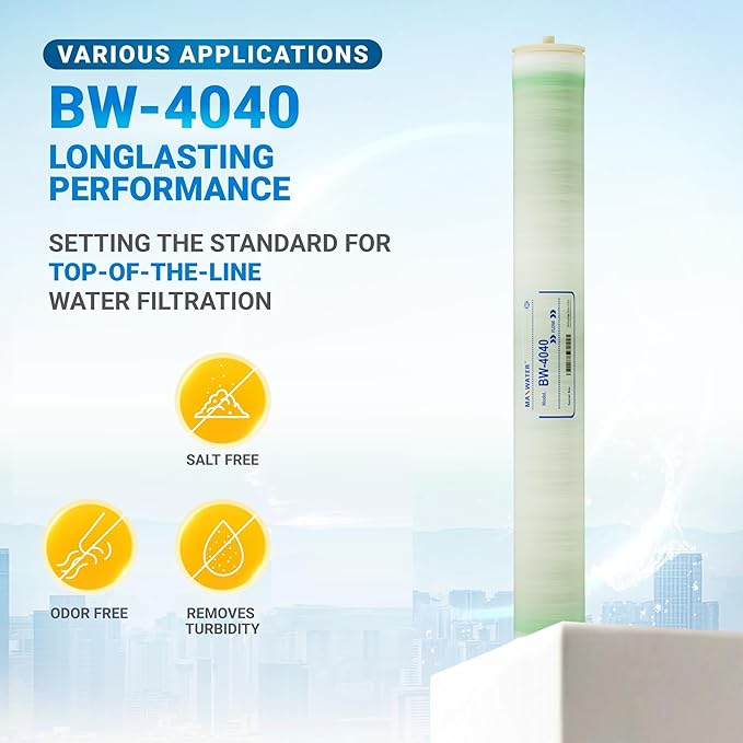Max Water 4" x 40" BW-4040 / TW30-4040 2400 GPD Brackish Water RO Membrane Perfect for Car Wash, Whole House & Industrial Applications | Compatible with AG4040FF, RE4040-BE and more