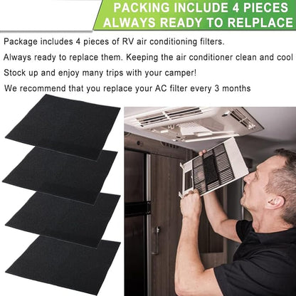 RV Air Conditioner Foam Filter Replacement 6798A3761 Compatible with Coleman and Winnebago RV AC Units 15 x 15 x 1/4 Inch (4 Pack)Thickened Washable High Density Foam Air Filter Replaces 108892-01-703