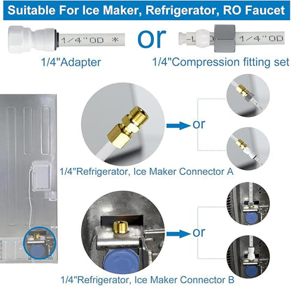 Refrigerator Water Line Kit Connection and 1/4 Compression Ice Maker Installation Kit,1/4" OD Tubing with Quick Connect for Fridge IceMaker Reverse Osmosis RO Systems Water Filters Faucet 25ft