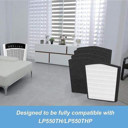 Replacement Filter LP-HF550P Compatible with Live-Pure Bali Series LP550TH LP550THP Air Cleaner Purifier Filtration, 1 Pack HEPA Filter + 4 Pack Carbon Filter