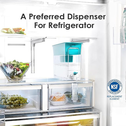 Waterdrop Slim Water Filter Dispenser, Large Capacity, 35-Cup Water Filter Pitcher, 200-Gallon Long-Life, 5X Lifetime, Reduces Chlorine, PFOA/PFOS and More, BPA Free, Turquoise (with 1 Filter)