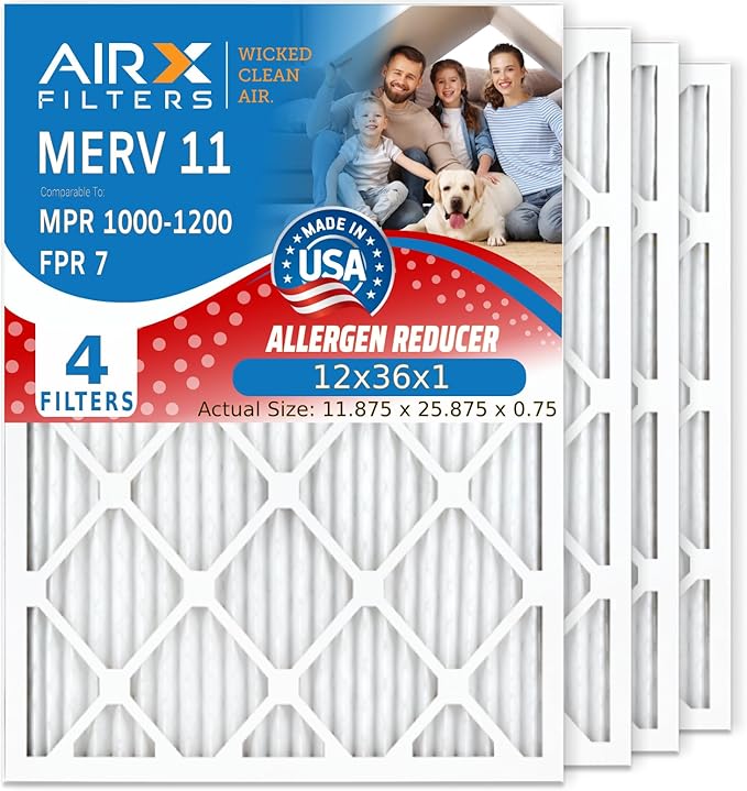 AIRX FILTERS WICKED CLEAN AIR. 12x36x1 Air Filter MERV 11 Electrostatic Pleated Air Conditioner Filter 4 Pack HVAC AC Furnace Filters