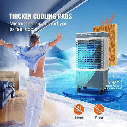 VEVOR Evaporative Air Cooler,1400 CFM 11X31 inch Air Cooler,3 Speeds Cooler Portable Air Conditioner,Energy-Saved Swamp Cooler for party,pool and patio,5 Gal Water Tank & 550 Sq.Ft…