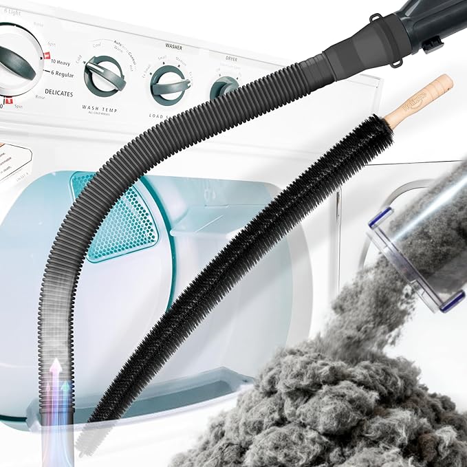 Holikme Dryer Vent Cleaner Kit 2 Pieces - Upgraded Dryer Lint Screens Cleaner Brush Part, Dryer Lint Vacuum Attachment Fit for Most Vacuum Cleaner, Dryer Lint Brush, Black