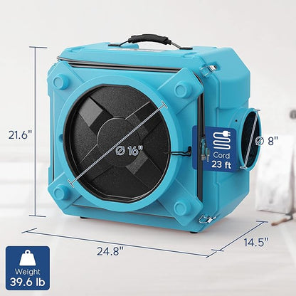 AlorAir CleanShield HEPA 550 - Heavy Duty Commercial Air Scrubber HEPA Filter System, 25' Power Cord with Lighted End and Roto-Molded Unbreakable Housing Air Cleaner, cETL Listed, Blue (Pack of 8)
