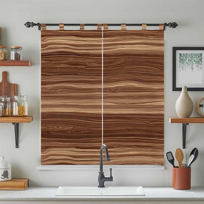 Brown Western Bathroom Curtains 63 Inch Length, Window Curtains Tab Top, Vintage Farmhouse Wood Barn Door Light Filtering Window Treatments Drapes 52"x63" 2 Panel