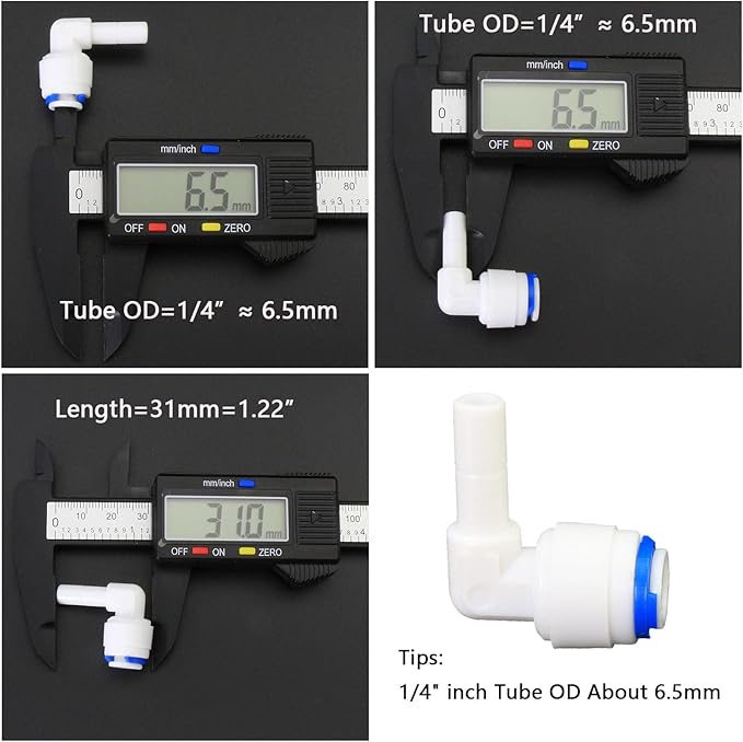 Water purifier globe valve, tee, elbow, straight through 1/4 "FPT pipe quick collection, quick push in plastic pipe joint, suitable for 5pcs of reverse osmosis filtration RODI water purifier system