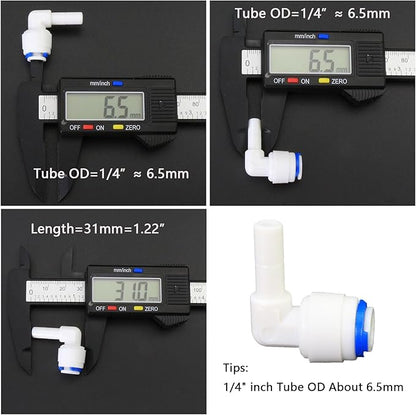 Water purifier globe valve, tee, elbow, straight through 1/4 "FPT pipe quick collection, quick push in plastic pipe joint, suitable for 5pcs of reverse osmosis filtration RODI water purifier system