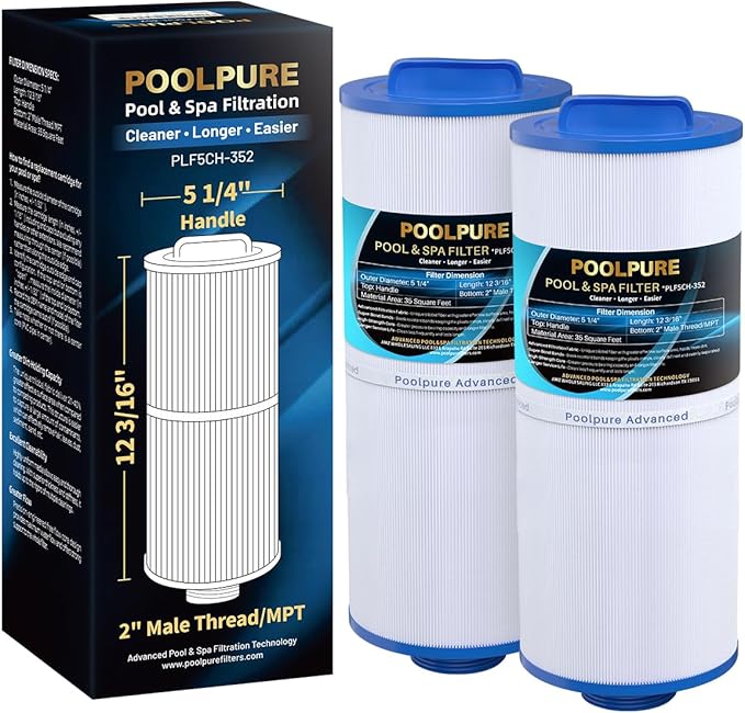 POOLPURE 5CH-352 Spa Filter Replaces PPM35SC-F2M, Marquis Spa 20042, 20092, 70-0240, 370-0242, 370-0243, Filbur FC-0196, 2" Male Thread/MPT Hot Tub Filter, 2 Pack